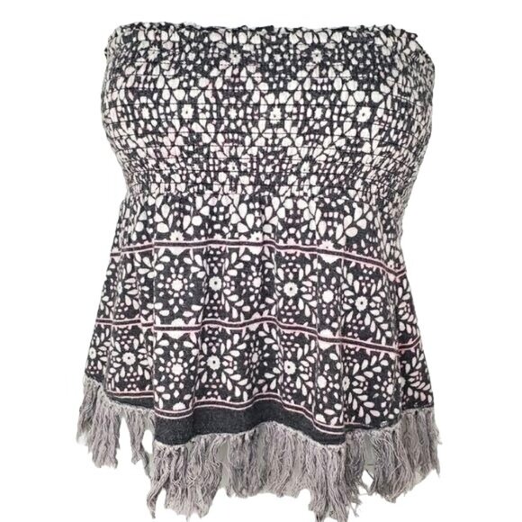 AMERICAN EAGLE‎ Womens Crop Top Small Smocked Fitted Tassel Pattern Fridge Y2K - Picture 1 of 6